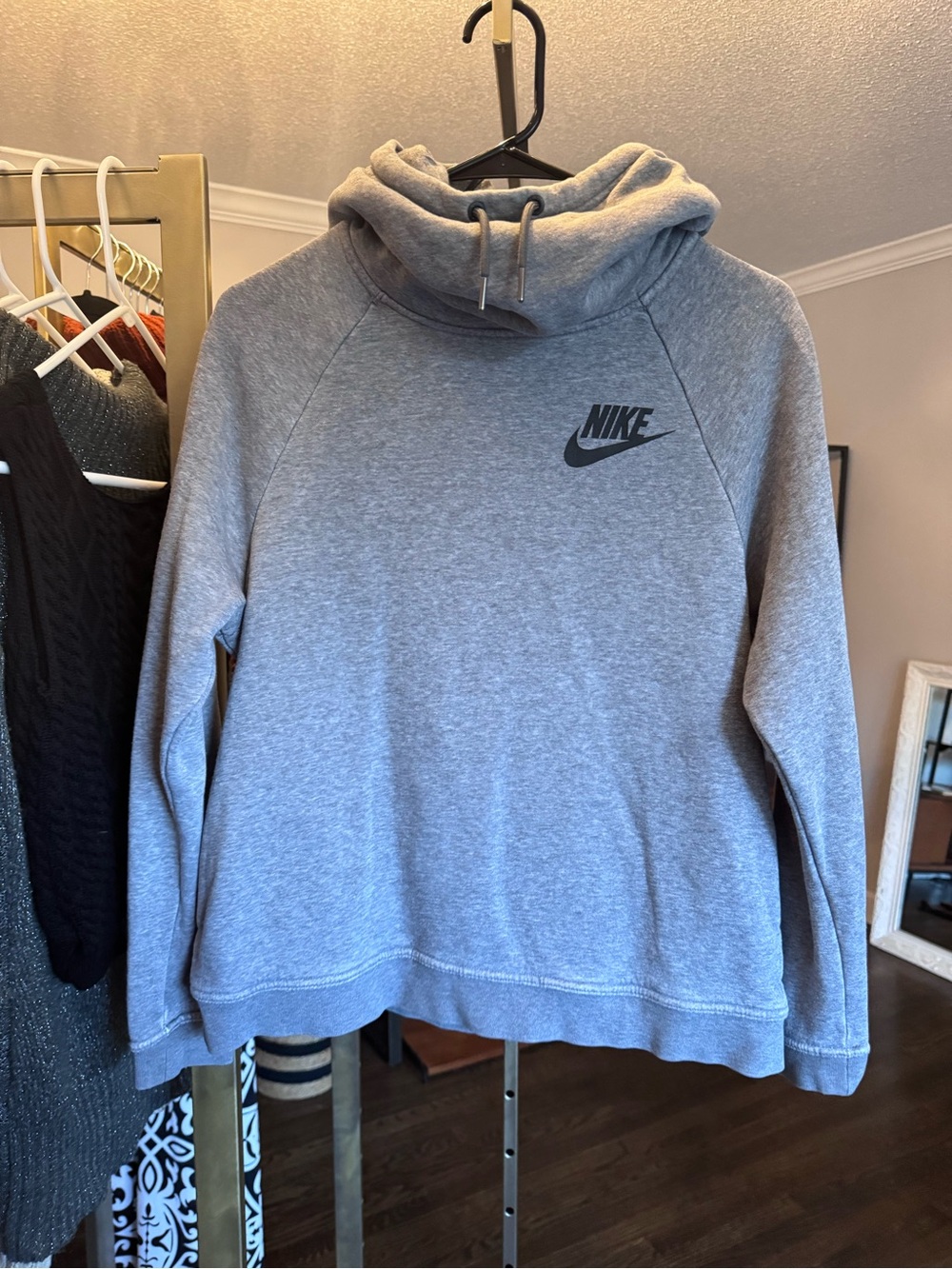 Nike Heather Gray Hoodie with Red Logo Tag